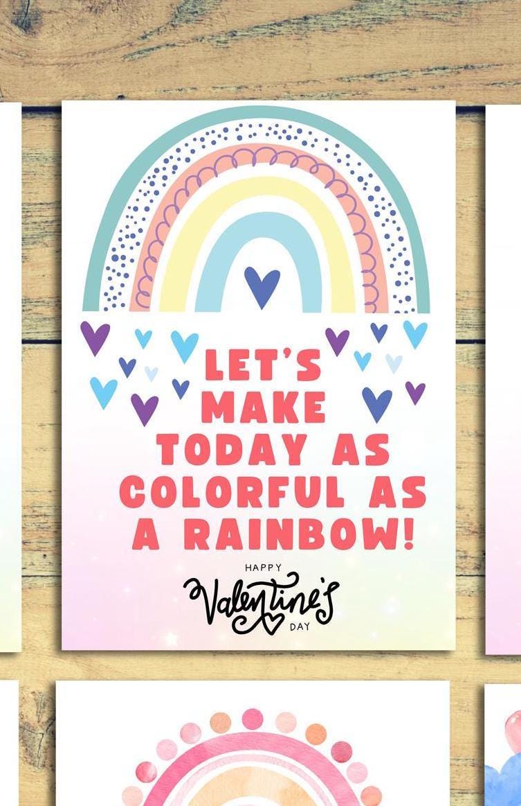 rainbow valentines, kids valentines for class, valentines day cards digital downloads, school valentines, pastel valentines - handmade by Beth Ann Erickson Designs