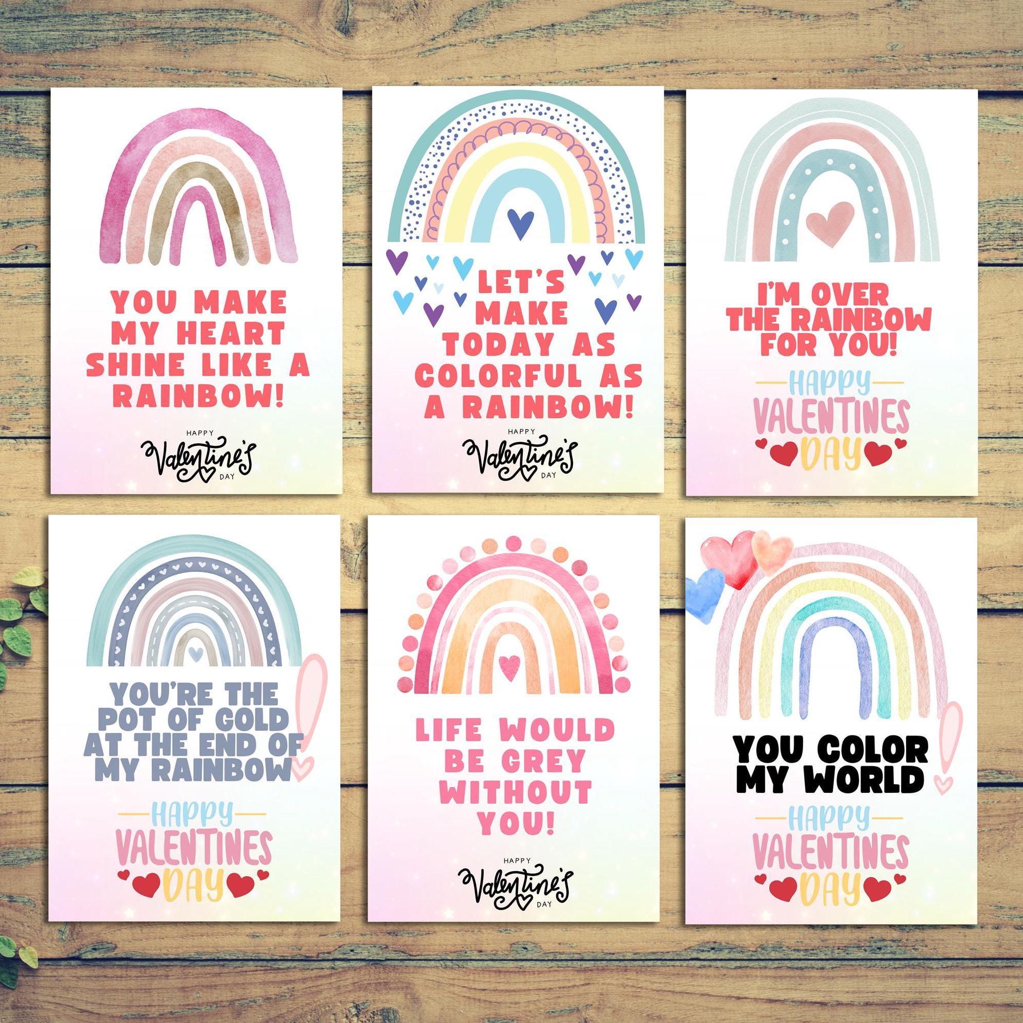 rainbow valentines, kids valentines for class, valentines day cards digital downloads, school valentines, pastel valentines - handmade by Beth Ann Erickson Designs