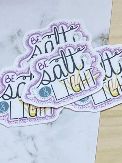salt and light, christian waterbottle sticker, waterproof stickers for water bottles, laptop sticker, tumbler sticker, journal stickers - handmade by Beth Ann Erickson Designs