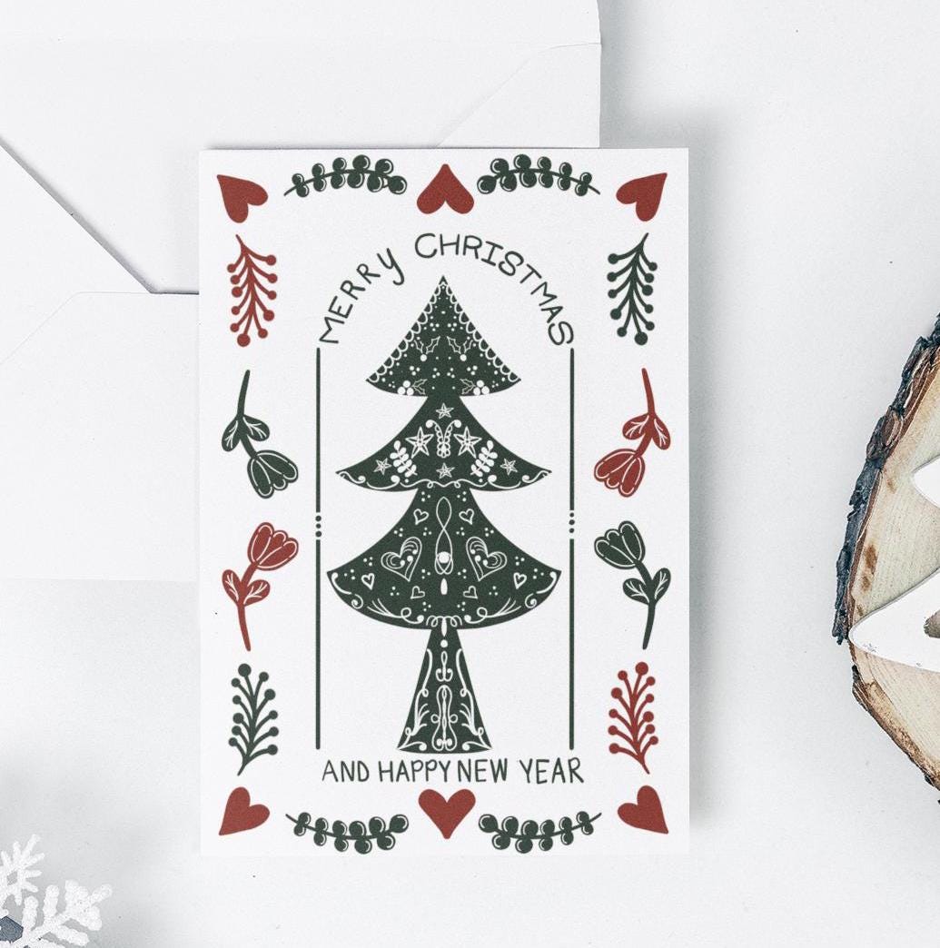 scandinavian christmas card, nordic christmas cards, printed christmas cards, christmas card set, folded christmas card, scandi christmas - handmade by Beth Ann Erickson Designs