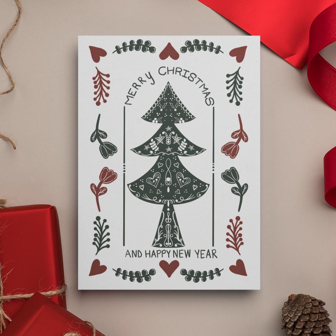 scandinavian christmas card, nordic christmas cards, printed christmas cards, christmas card set, folded christmas card, scandi christmas - handmade by Beth Ann Erickson Designs